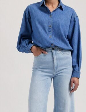 MUD Jeans Damen Jeanshemd Reese Denim Shirt - Medium Stone