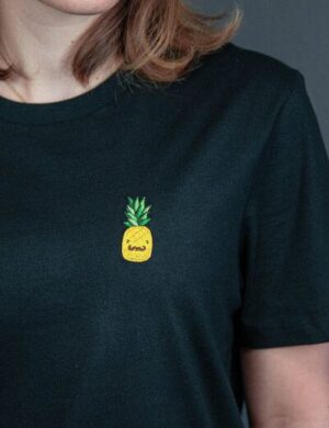 sticknic T-Shirt mit Ananas Motiv gestickt - Minimalistische Stickerei - Auch als Geschenk