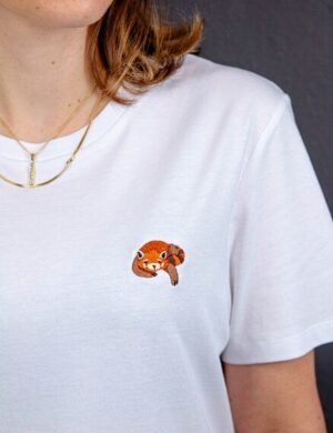 sticknic T-Shirt mit Rotem Panda Motiv gestickt - Minimalistische Stickerei - Auch als Geschenk