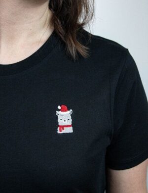 sticknic T-Shirt mit Weihnachts Motiv Lama gestickt - Minimalistische Stickerei - Auch als Geschenk für Weihnachten