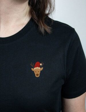 sticknic T-Shirt mit Weihnachts Motiv Rentier gestickt - Minimalistische Stickerei - Auch als Geschenk für Weihnachten