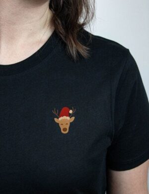sticknic T-Shirt mit Weihnachts Motiv Rentier gestickt - Minimalistische Stickerei - Auch als Geschenk für Weihnachten