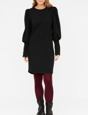 WiDDA berlin KOILE schwarzes Sweatkleid mit Puffärmeln aus Bio-Baumwolle