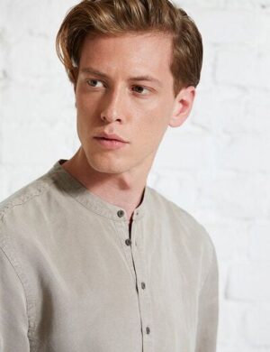 Wunderwerk Herrenhemd ohne Kragen aus Lyocell (TENCEL) & Leinen