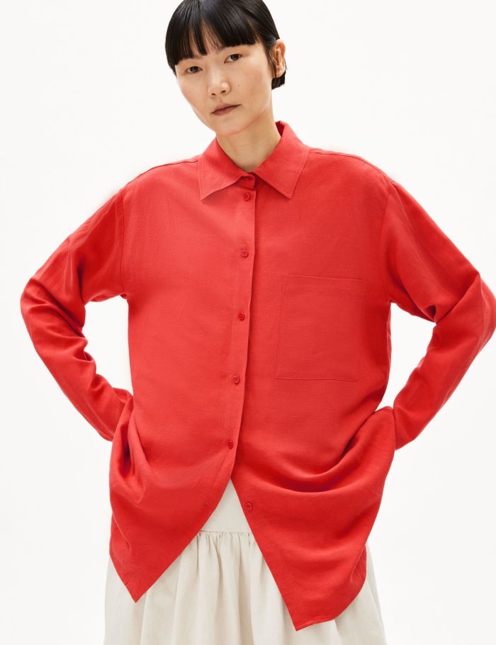 Bluse Langarm Maalgaa Lino Rot