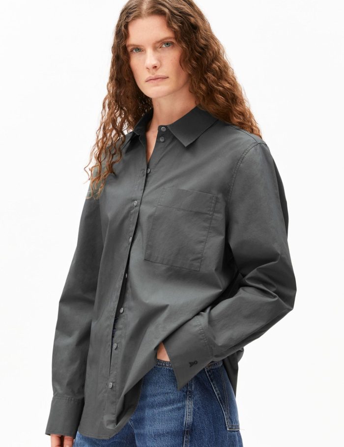 Bluse Poplin Grau