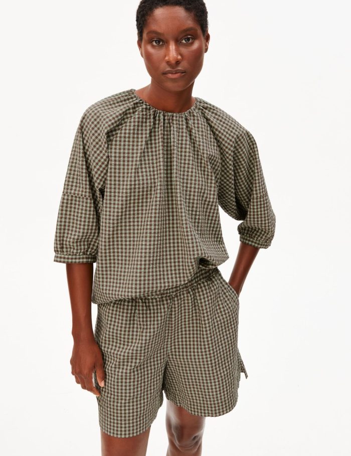 Bluse Vichy Seersucker Gr&uuml;n