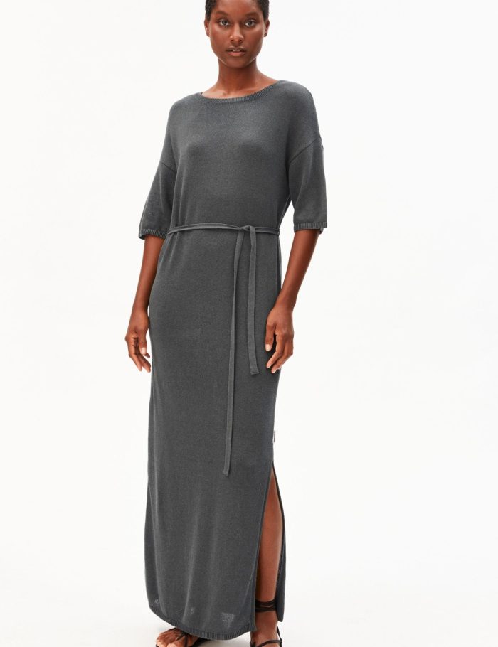 Strickkleid Maxi Linen Blend Grau