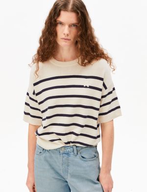 T-Shirt Strick Stripe Linen Blend Off White