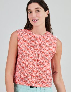 Bluse Asis Percales Daisy Button Up Rot