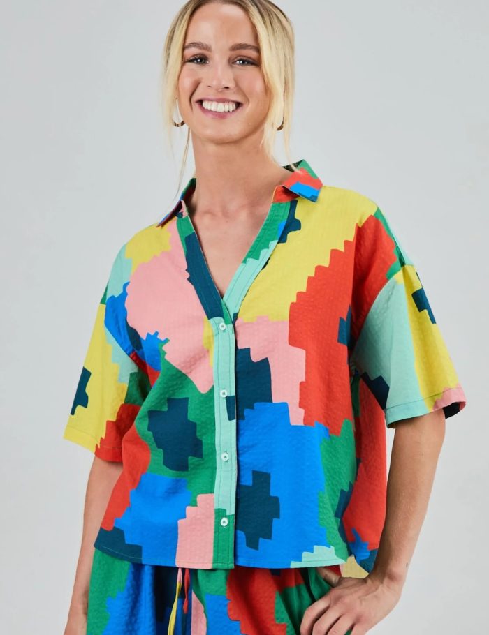 Bluse Maxi Flower Oversize Cropped Blau Bluse Maxi Flower Oversize Cropped Blau