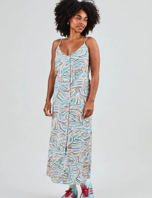 Kleid Messy Stripes Strap Blau