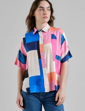 Bluse Alsvik Abstract Block Multi Color Rosa
