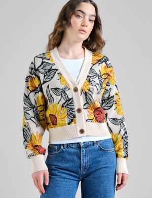 Cardigan Kanan Sunflower AOP Off White