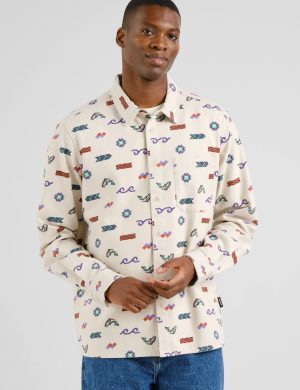 Hemd Rute Flannel Trout and Waves Off White