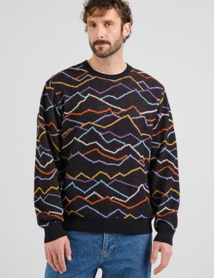 Strickpullover Mora Line Mountain AOP Schwarz