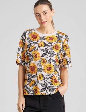 T-Shirt Vadstena Sunflower AOP Off White
