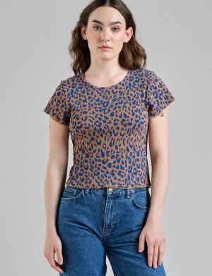 T-Shirt Ven Rib Leopard Light Brown