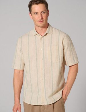HempAge Kurzarmhemd mit Streifenmuster Casual Fit Hanf/Biobaumwolle