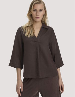 hessnatur Damen Bluse Relaxed aus Leinen - braun