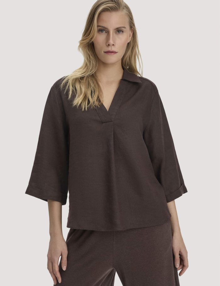 hessnatur Damen Bluse Relaxed aus Leinen - braun