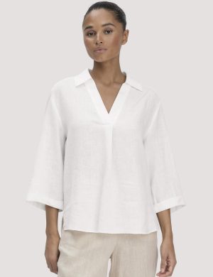 hessnatur Damen Bluse Relaxed aus Leinen - weiß