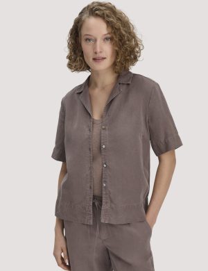 hessnatur Damen Bluse Relaxed aus TENCEL™ Lyocell mit Leinen - braun