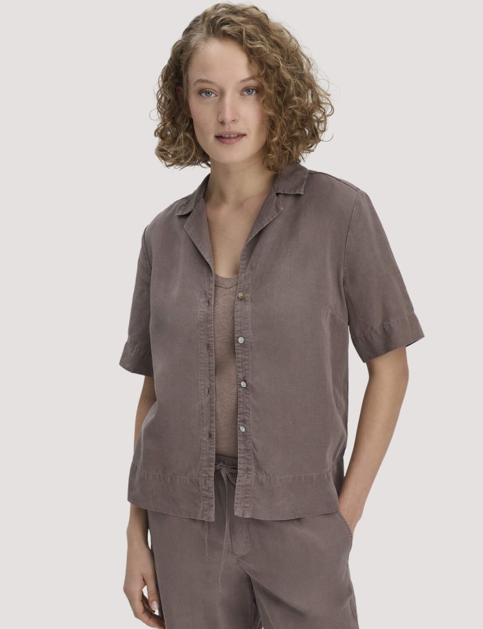 hessnatur Damen Bluse Relaxed aus TENCEL™ Lyocell mit Leinen - braun