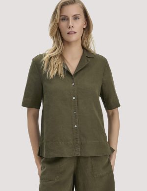 hessnatur Damen Bluse Relaxed aus TENCEL™ Lyocell mit Leinen - grün