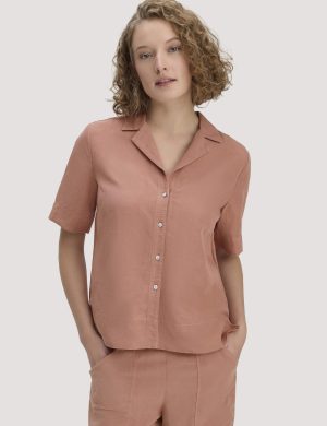 hessnatur Damen Bluse Relaxed aus TENCEL™ Lyocell mit Leinen - rosa