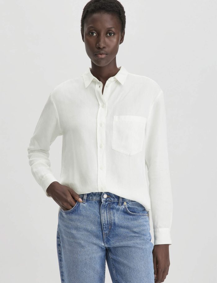hessnatur Damen Bluse Relaxed aus weichem TENCEL™ Lyocell mit Leinen - weiß