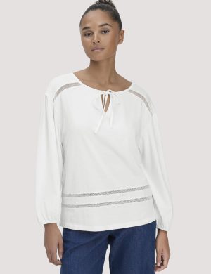 hessnatur Damen Bohemian Lace Longsleeve Oversize aus Bio-Baumwolle - weiß