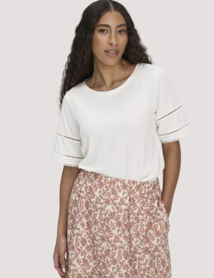 hessnatur Damen Bohemian Lace-T-Shirt Oversize aus Bio-Baumwolle - weiß