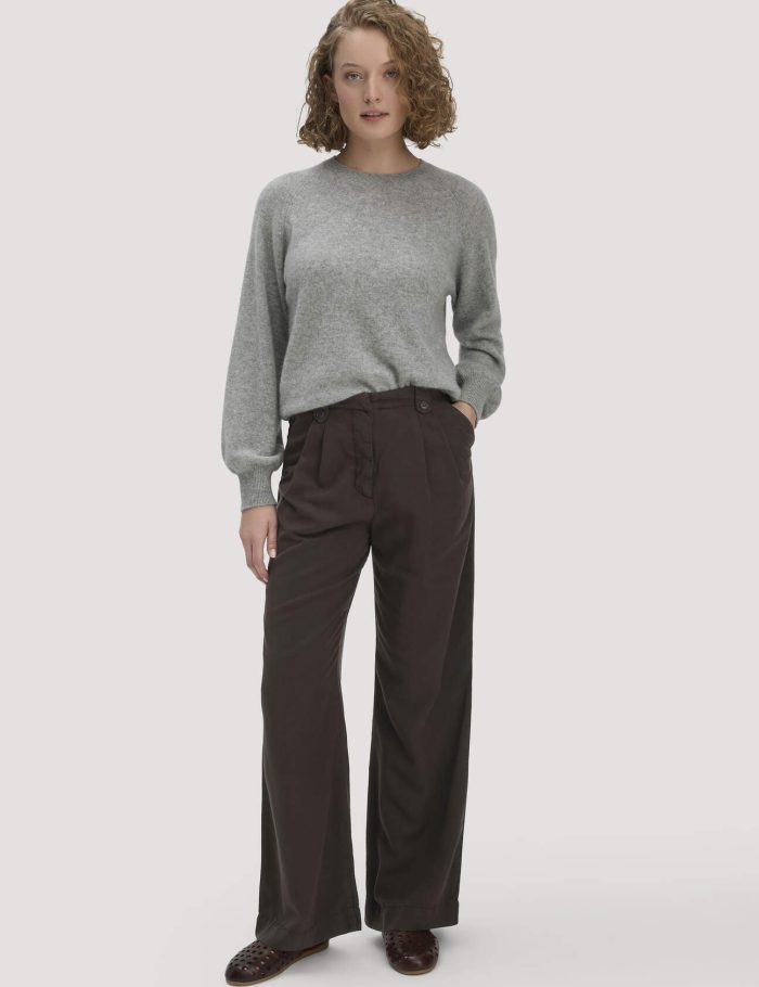 hessnatur Damen Bundfalten Hose Wide Leg aus TENCEL™ Lyocell - braun