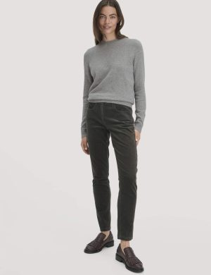 hessnatur Damen Cordhose Slim Leg Regular aus Bio-Baumwolle - grün