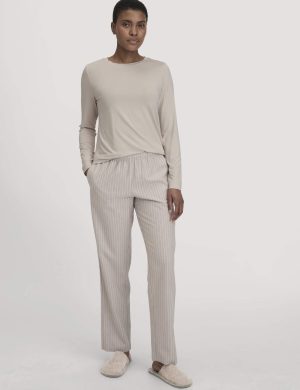 hessnatur Damen Flanell Schlafhose aus Bio-Baumwolle - beige