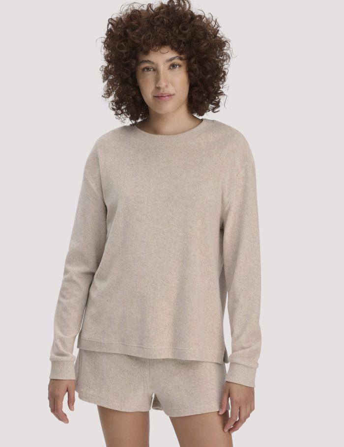 hessnatur Damen Frottee Loungeshirt Oversize PURE COTTON aus Bio-Baumwolle - beige