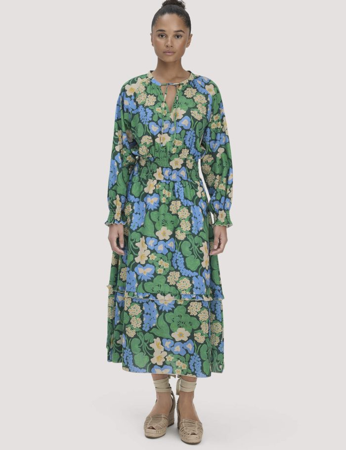 hessnatur Damen Gewebe Kleid Midi LIV LEE aus Bio-Baumwolle - grün