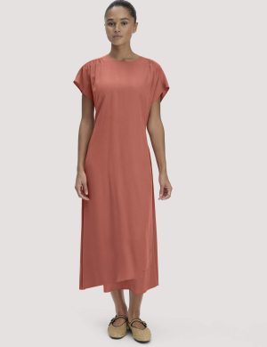 hessnatur Damen Gewebe Kleid mit Wickeloptik Midi aus TENCEL™ Lyocell - orange