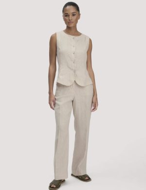 hessnatur Damen Hose Straight Leg aus Leinen - beige