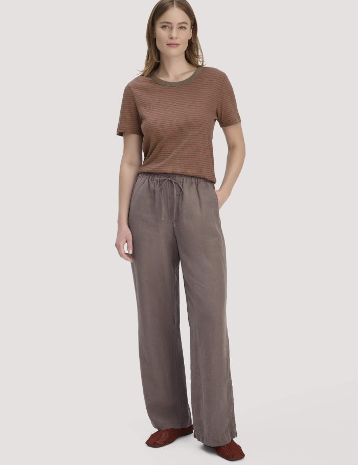 hessnatur Damen Hose Wide Leg aus TENCEL™ Lyocell mit Leinen - braun
