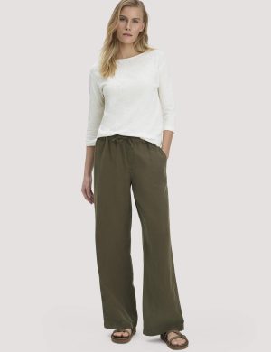 hessnatur Damen Hose Wide Leg aus TENCEL™ Lyocell mit Leinen - grün
