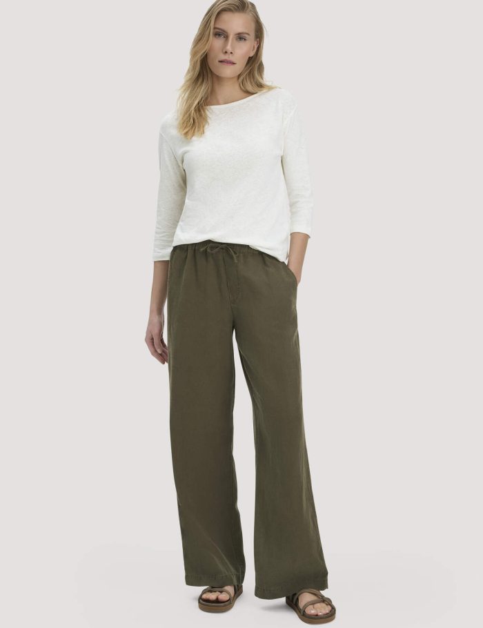 hessnatur Damen Hose Wide Leg aus TENCEL™ Lyocell mit Leinen - grün hessnatur Damen Hose Wide Leg aus TENCEL™ Lyocell mit Leinen - grün