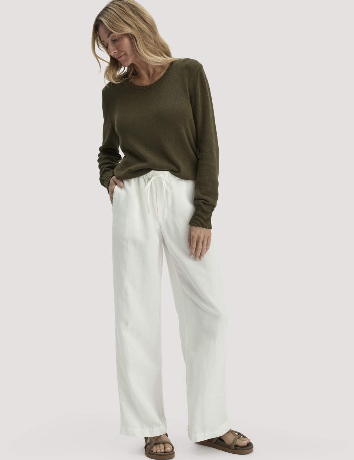 hessnatur Damen Hose Wide Leg aus TENCEL™ Lyocell mit Leinen - weiß