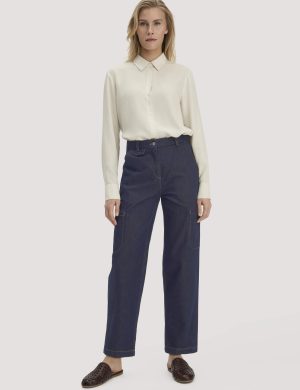 hessnatur Damen Jeans Cargo Barrel Leg aus Bio-Denim - blau