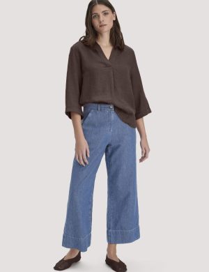 hessnatur Damen Jeans ENNELIE Culotte Wide Leg aus Bio-Baumwolle mit TENCEL™ Lyocell und Leinen - blau