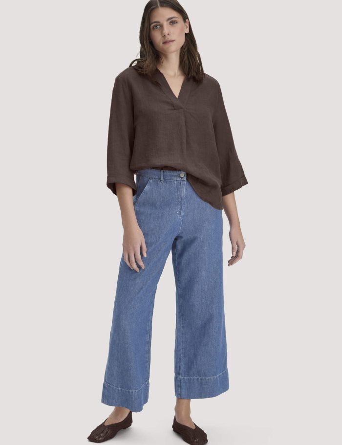 hessnatur Damen Jeans ENNELIE Culotte Wide Leg aus Bio-Baumwolle mit TENCEL™ Lyocell und Leinen - blau