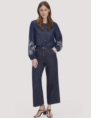 hessnatur Damen Jeans ENNELIE Culotte Wide Leg aus Bio-Denim mit Kapok - blau