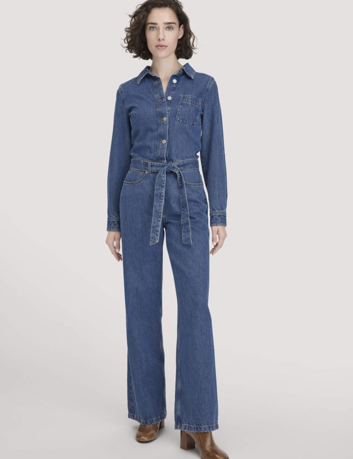 hessnatur Damen Jeans Overall Wide Leg aus Bio-Baumwolle mit TENCEL™ Lyocell - blau