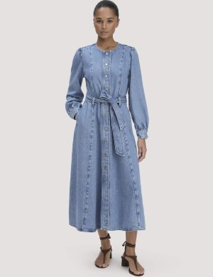hessnatur Damen Jeanskleid Regular Midi aus Bio-Baumwolle und TENCEL™ Lyocell - blau